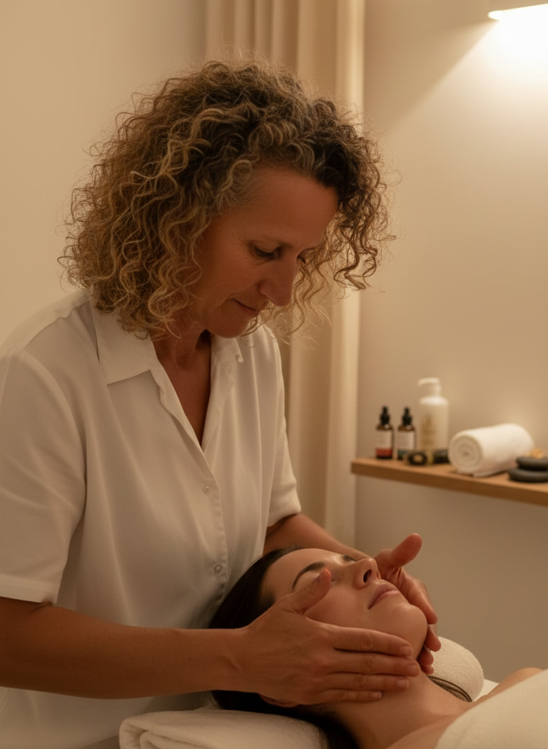 Christelle Driot-Cheny réalisant un massage Kobido à Cagnes-sur-Mer